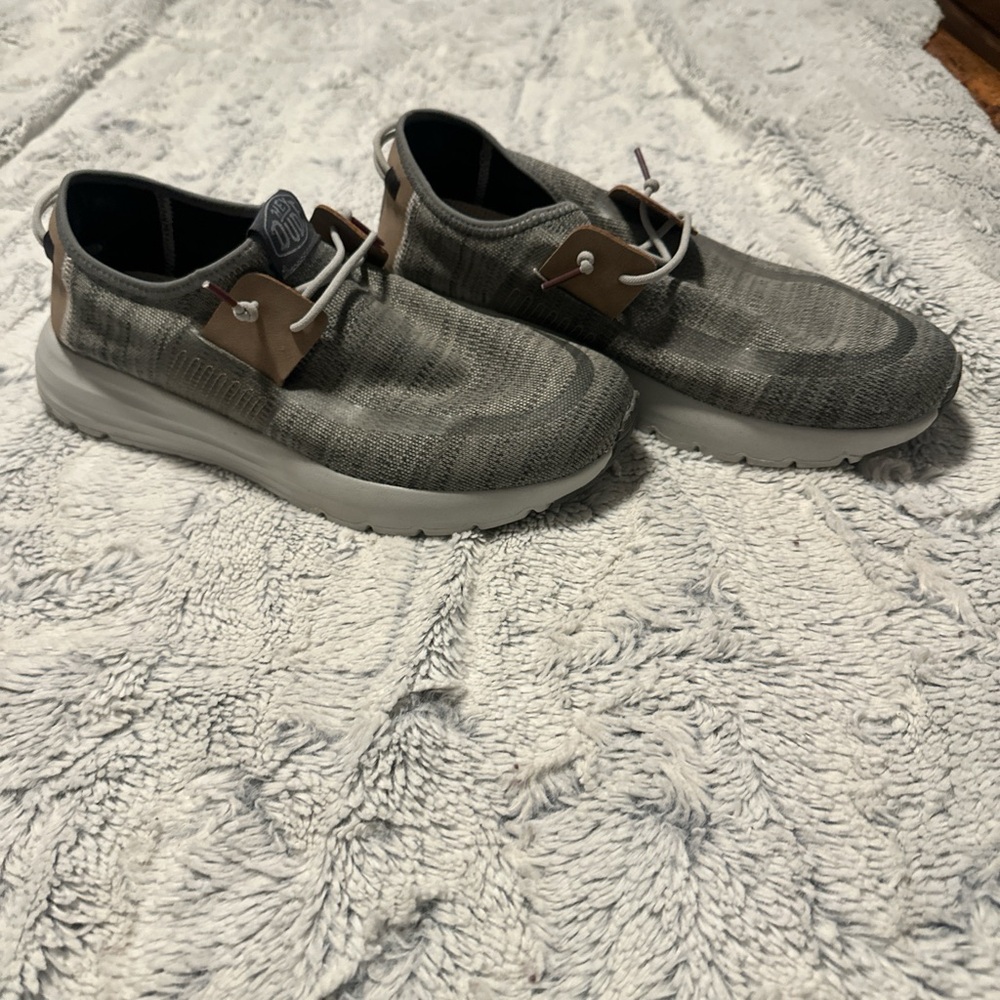Hey Dude Gray Tan Athletic Shoes with Elastic Panels